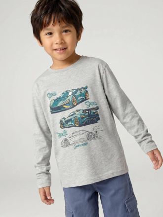 Vertbaudet Jungen Shirt mit witzigem Sport-Print grau meliert