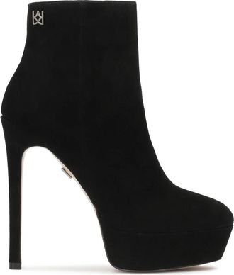 Kazar Su&egrave;de laarzen met hak en plateau - Dames - Laarzen met Hak - Zwart - 40 EU - Su&egrave;de - Schoenen