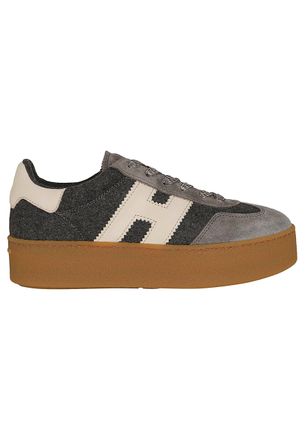 Hogan Gray Suede Boiled Wool H698 Platform Sneakers