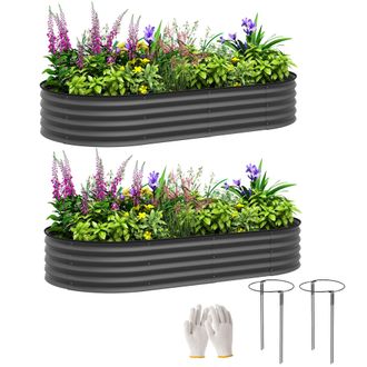 OUTSUNNY Set Of 2 Raised Beds For Garden With Metal Plant Stakes - Dark Grey - Dark Grey | TJ Hughes