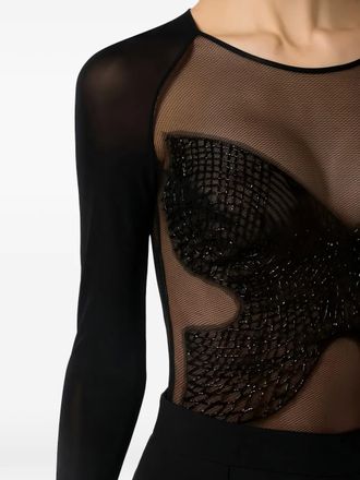 Elisabetta Franchi crystal-embroidered long-sleeves bodysuit - Black