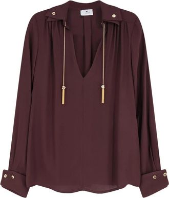 Elisabetta Franchi Blouse met puntkraag - Dames - Blouses - Bruin - S - Overhemden