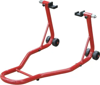 OEM Caballete De Moto Soporte Posterior Universal Port&aacute;til Y M&oacute;vil Tipo Elevador De Acero Con 2 Horquillas Y Ruedas 80x50x40 Cm Color Rojo
