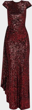 Naeem Khan Sequined Draped Cap-Sleeve Gown