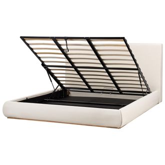 Beliani Cama Con Almacenaje Elegante De Tela Poli&eacute;ster Con Cabecero 180 X 200 Cm Muebles De Dormitorio Beige Claro Campagne