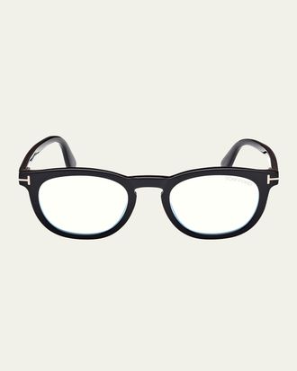 Tom Ford Mens FT5993-BM Round Blue-Block Optical Frames with Magnetic Sunglasses Clip
