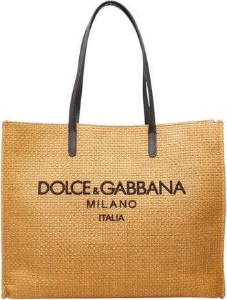 Dolce & Gabbana Brown Raffia Leather Shoulder Bag Tote Bag (Pre-Owned)