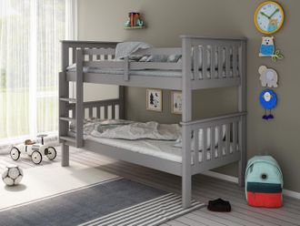 Bedmaster Carra Wooden Single Bunk Bed With Pocket Mattresses in Grey