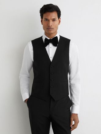 Reiss Black Wool-blend Tailored-fit Waistcoat, 46R