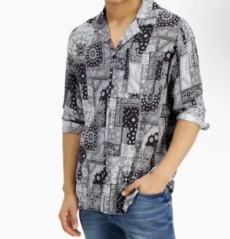 Sun + Stone Bandana Woven Rayon Shirt In Grey