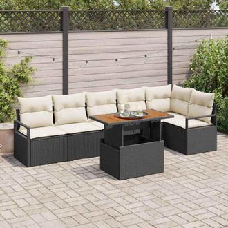vidaXL Vidaxl - Conjunto De Comedor De Jard&iacute;n Con Coj&iacute;n 7 Pcs Negro, Crema