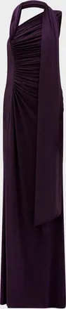Amsale Ruched High-Slit Column Gown