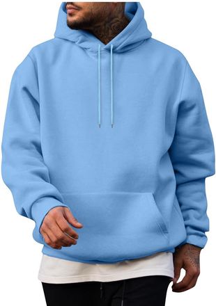 Generic Mens Hooded Sweatshirt Solid Color Pullover Long Sleeve With Pockets Pullover Hooded Fleece Work Wear Top Drawstring Casual Tops Coat Unisex Ribbed Cu