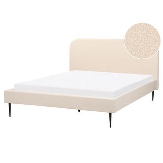 Beliani Cama Con Somier 160 X 200 Cm Minimalista Tapizada Cabecero Base Listones Boucl&eacute; Beige Flayat