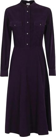 Aspesi Geribbelde Velvet Midi Jurk - Dames - Casual kleedjes - Paars - S - Katoen - Kleedjes