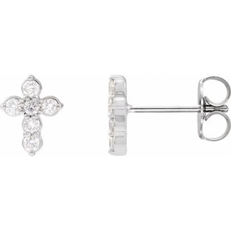 Diamond2Deal 1/6ct Lab-Grown Diamond Cross Earrings Clarity SI, Color G-H, 14k White Gold