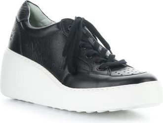 FLY London Derk Platform Wedge Sneaker in 001 Black at Nordstrom, Size 10-10.5Us