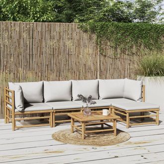 vidaXL Vidaxl - Set De Muebles De Jard&iacute;n 6 Piezas Bamb&uacute; Con Cojines Gris Claro