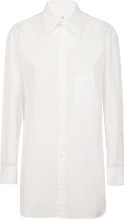 Yohji Yamamoto Witte Katoenen Overhemd Dubbele Kraag Lange Mouw - Dames - Shirt Kleedjes - Wit - S - Katoen - Kleedjes