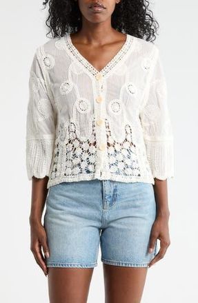 Forgotten Grace Mixed Media Button-Up Shirt in White at Nordstrom Rack, Size X-Large