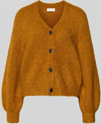 Moss Copenhagen Strickjacke aus Woll-Mix mit V-Ausschnitt Modell Zofie Jilda in Senf, Größe XS/S