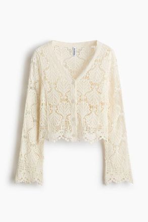 H&M Crochet-look Cotton Cardigan in Light Beige at Nordstrom, Size X-Small