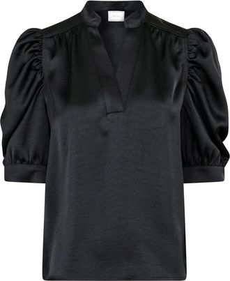 Neo Noir Satijnen blouse met pofmouwen - Dames - Blouses - Zwart - S - Satijn - Overhemden