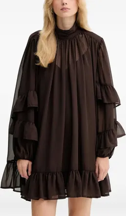 Gestuz ruffled high-neck dress - women - Fabric - 34 - Brown