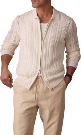 The Normal Brand Cable Stitch Zip Front Cardigan in Ivory at Nordstrom, Size Xx-Large