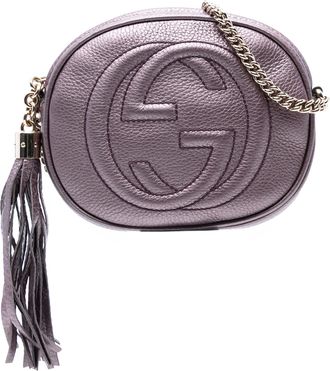 Gucci Pre-owned Womens Mini Metallic Pebbled Calfskin Soho Chain Crossbody - Grey Leather - One Size
