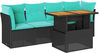 vidaXL Set De Muebles De Jard&iacute;n 5 Pzas Y Cojines Rat&aacute;n Sint&eacute;tico Negro Vidaxl