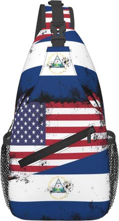 Generic Vintage Half American Nicaraguan Flag Chest Bag Trendy Crossbody Bag Anti Theft Chest Backpack For Casual Women Camping