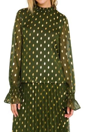 endless rose Metallic Polka Dot Chiffon Top in Green at Nordstrom Rack, Size Medium