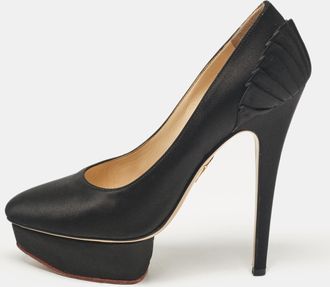 Charlotte Olympia Black Satin Paloma Platform Pumps