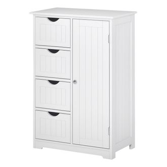 OEM Armario Auxiliar De Ba&ntilde;o Mueble Para Ba&ntilde;o Con Puerta 4 Cajones Y Estante Ajustable Para Cocina Sal&oacute;n 56x30x83 Cm Blanco