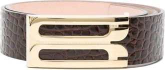 Victoria Beckham Textured Crocodile Pattern Calfskin Belt