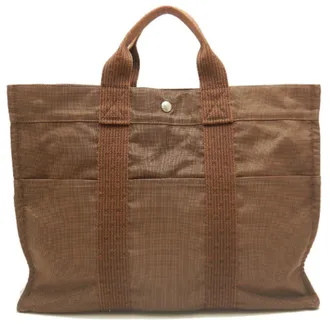 Herm&egrave;s Brown Polyester Tote Bag (Pre-Owned)