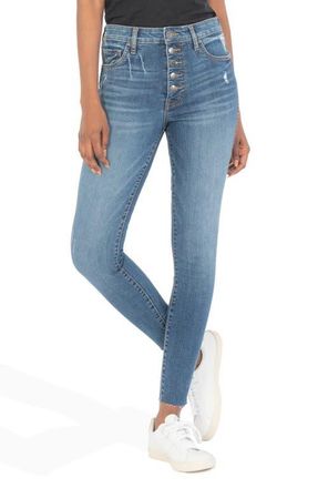 Kut from the Kloth Donna Fab Ab Button Fly High Waist Ankle Skinny Jeans in Persuance at Nordstrom, Size 12