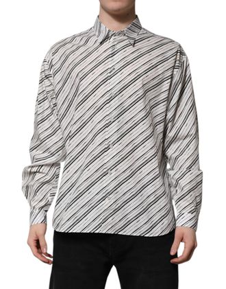 Dolce & Gabbana Mens Diagonal Striped Cotton Shirt White
