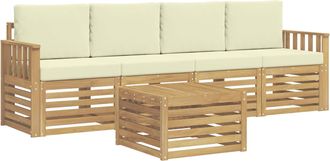 vidaXL Conjunto De Sof&aacute;s De Exterior 5 Uds. Blanco Y Crema Poli&eacute;ster Vidaxl