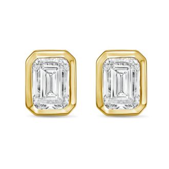 Diana M. Jewels 14Kt Yellow Gold 7.00 cts Lab Grown Emerald Diamond Bezel Studs
