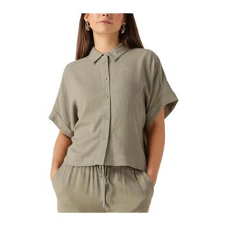 Selected Dames, Blouses & Shirts, Groen, Maat: L Linnen