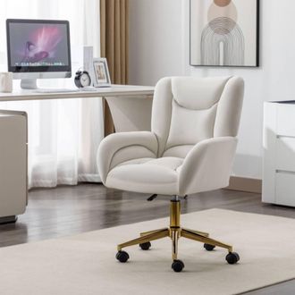 Direct Wicker Velvet Fabric Material Adjustable Height Swivel Home Office Chair in Ivory | Size: 1 Pack