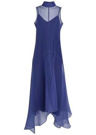 Staud Auden Asymmetric Organza Midi Dress - Navy - XL (UK16 / XL)