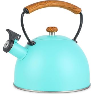 MegaChef 3.2 Quart Whistling Tea Kettle with Wood Grain Nylon Cool Touch Handle in Matte Turquoise at Nordstrom
