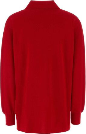 Loewe Womens Sweater Polo Shirt Red Cashmere Silk Nylon