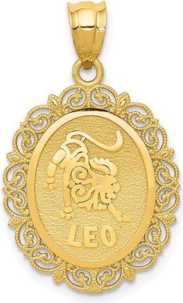Diamond2Deal 14k Yellow Gold Solid Satin Polished Leo Zodiac Oval Pendant