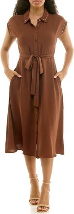 Nina Leonard Studded Cap Sleeve Midi Shirtdress in Cappuccino at Nordstrom Rack, Size X-Large
