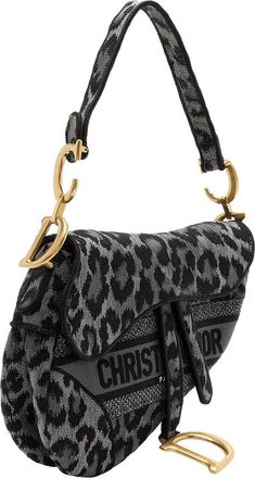 Dior Black Canvas Leopard Medium Saddle Bag (Authentic Pre-Loved)