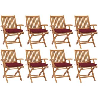 vidaXL Sillas De Jard&iacute;n Plegables 8 Uds Madera Maciza Teca Con Cojines Vidaxl